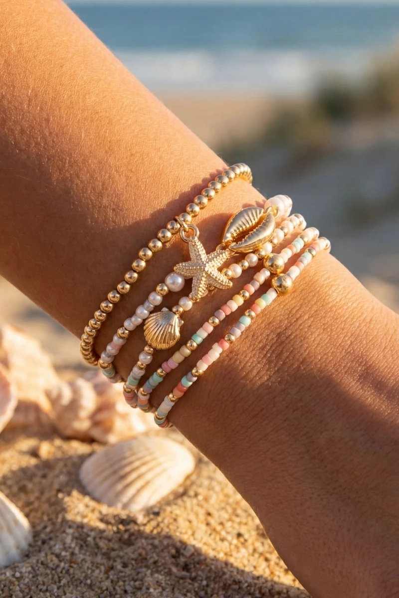 Sea Life Charms Mixed Mini Beaded Bracelet Set