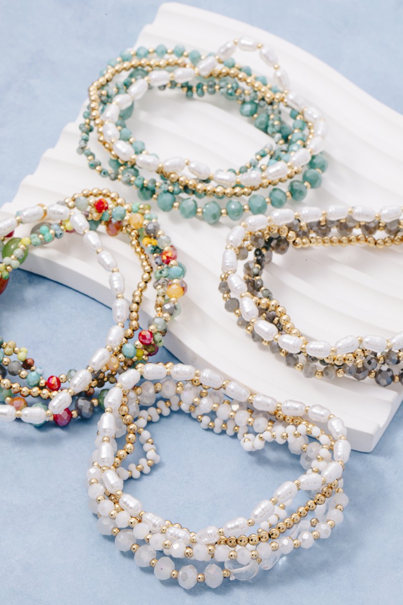 Pearl Faceted And Metallic Beaded Bracelet Set