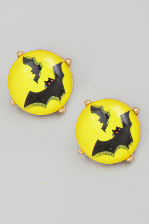 Halloween Circle Bat Disc Stud Earrings