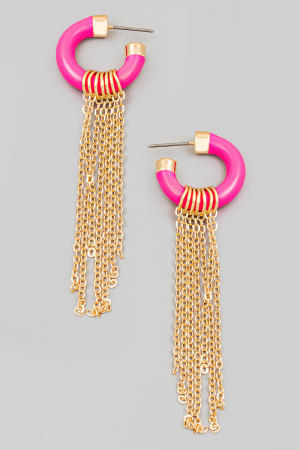 Enamel Hoop Chain Fringe Earrings
