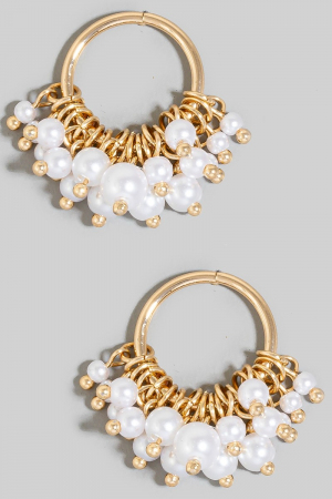 Pearl Bead Fringe Hoop Stud Drop Earrings