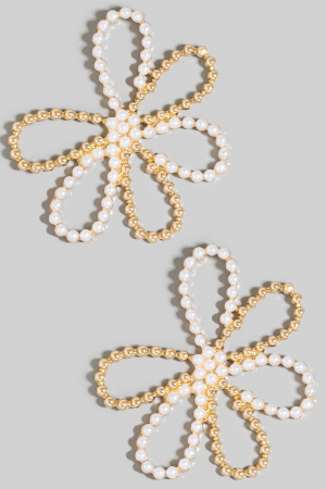 Pearl Beaded Flower Stud Drop Earrings