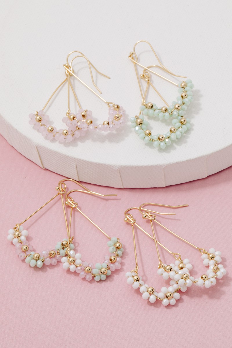 Floral Beaded Tear Drop Dangle Earrings