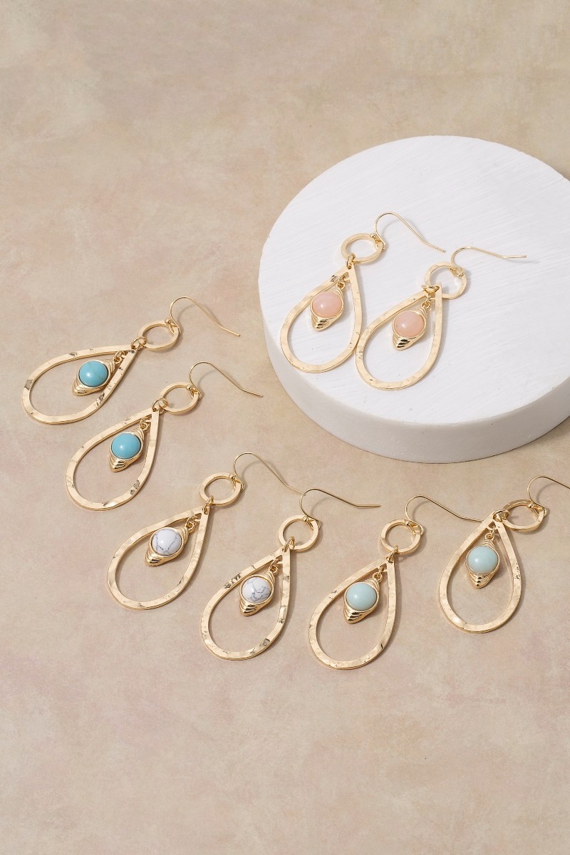 Stone Stud Teardrop Dangle Earrings