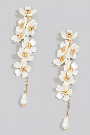 Pearl Flower Charm Chains And Bead Dangle Earrings
