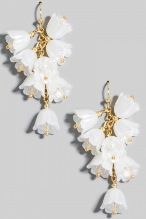 Pearl Flower Charms Chain Dangle Earrings