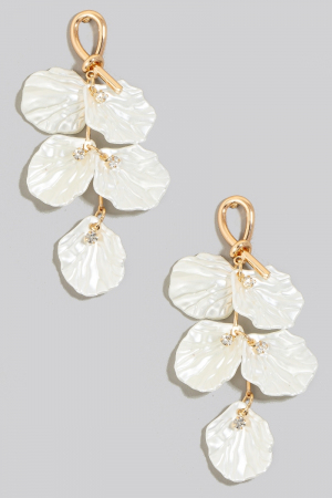 Large Acrylic Pearl Leaf Dangle Chain Earrings