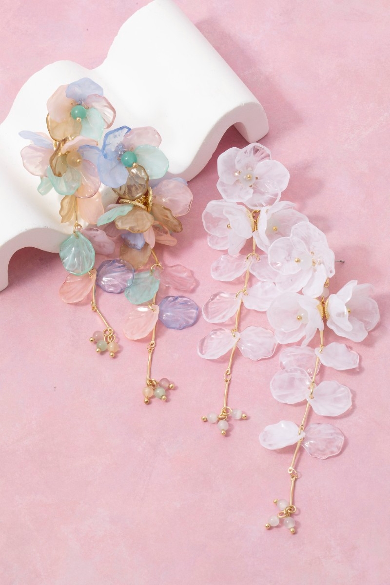 Acrylic Cluster Floral Chain Dangle Earrings