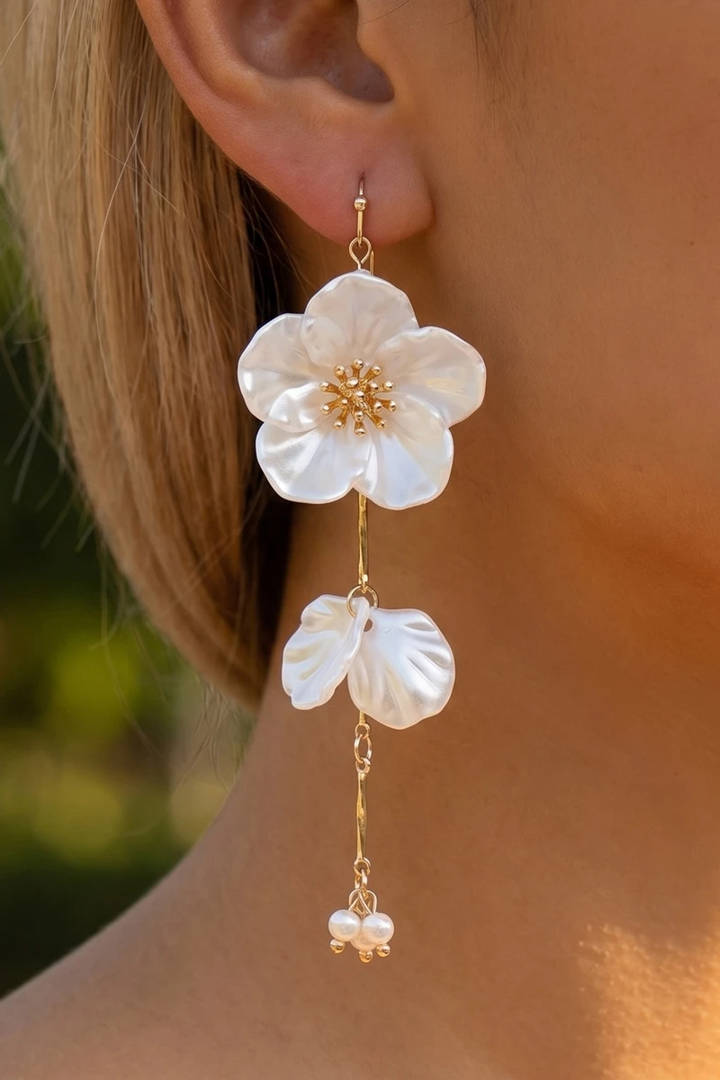 Blossom Petal Pearl Cluster Drop Earrings