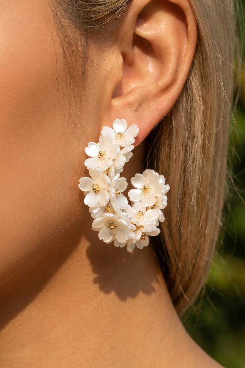 Floral Acrylic Cluster Hoop Earrings