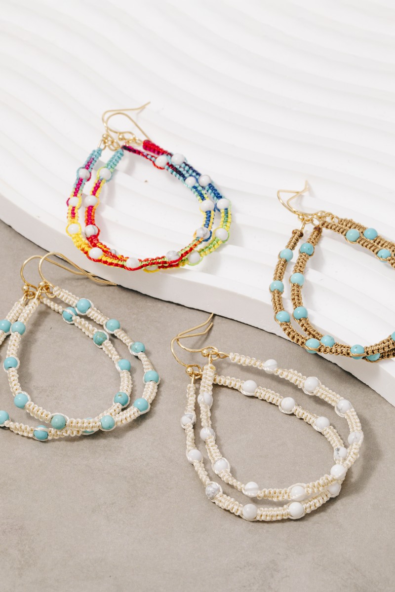 Stone Station Beads Threaded Teardrop Earrings