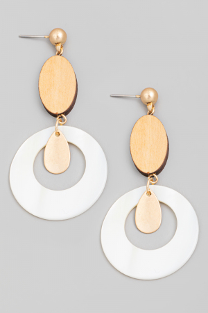 Acetate Wooden Circle Disc Drop Earrings