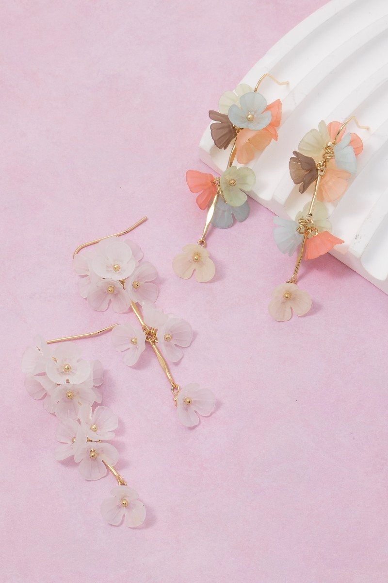 Acrylic Flower And Bars Dangle Earrings