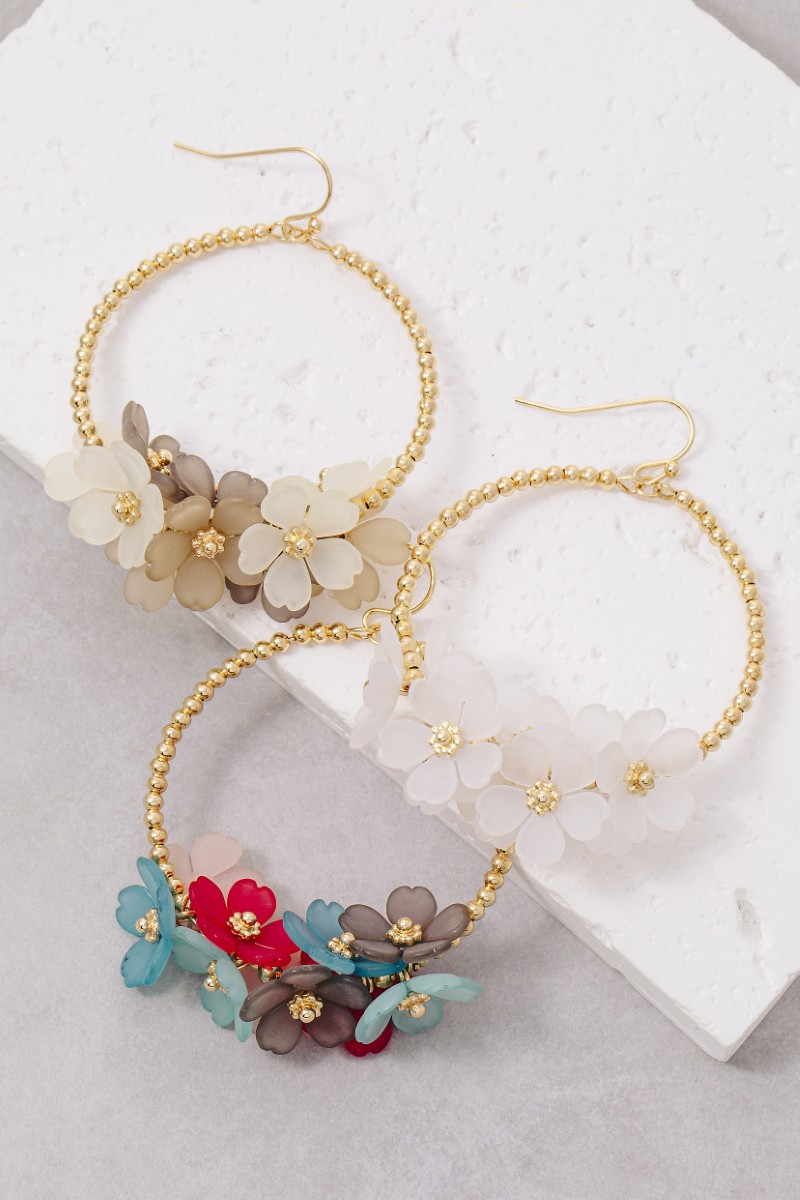 Floral Accent Hoop Dangle Earrings