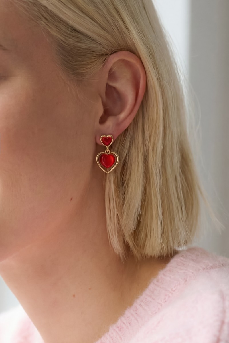 Marble Resin Tiered Heart Dangle Earrings
