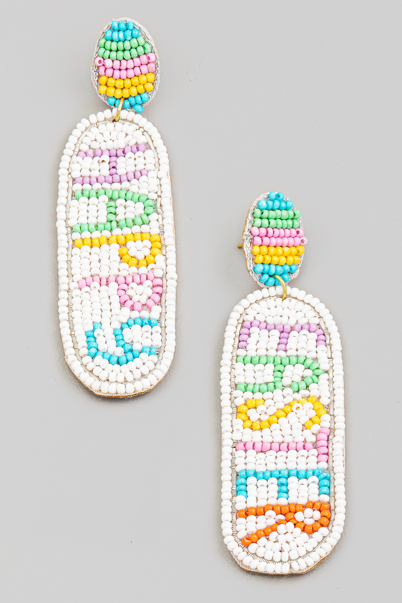 Seed Beaded Happy Easter Earrings