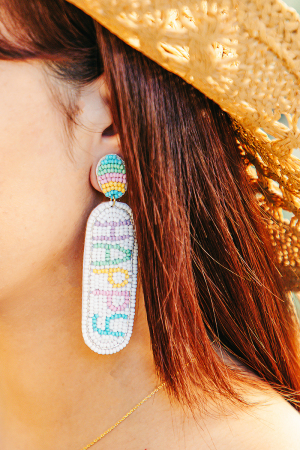 Seed Beaded Happy Easter Earrings