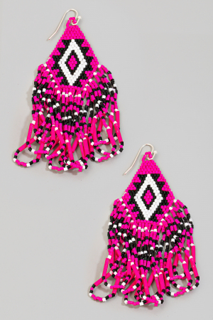 Triangular Boho Seed Beaded Fringe Dangle Earrings