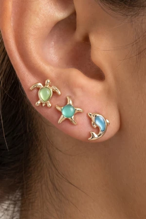 Turtle Starfish Dolphin Stud Earrings Set