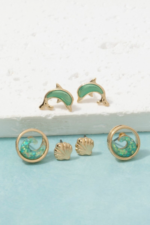 Ocean Sea Life Trio Stud Earring Set