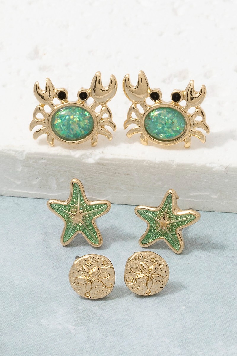 Sea Life Trio Stud Earring Set