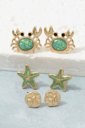Sea Life Trio Stud Earring Set