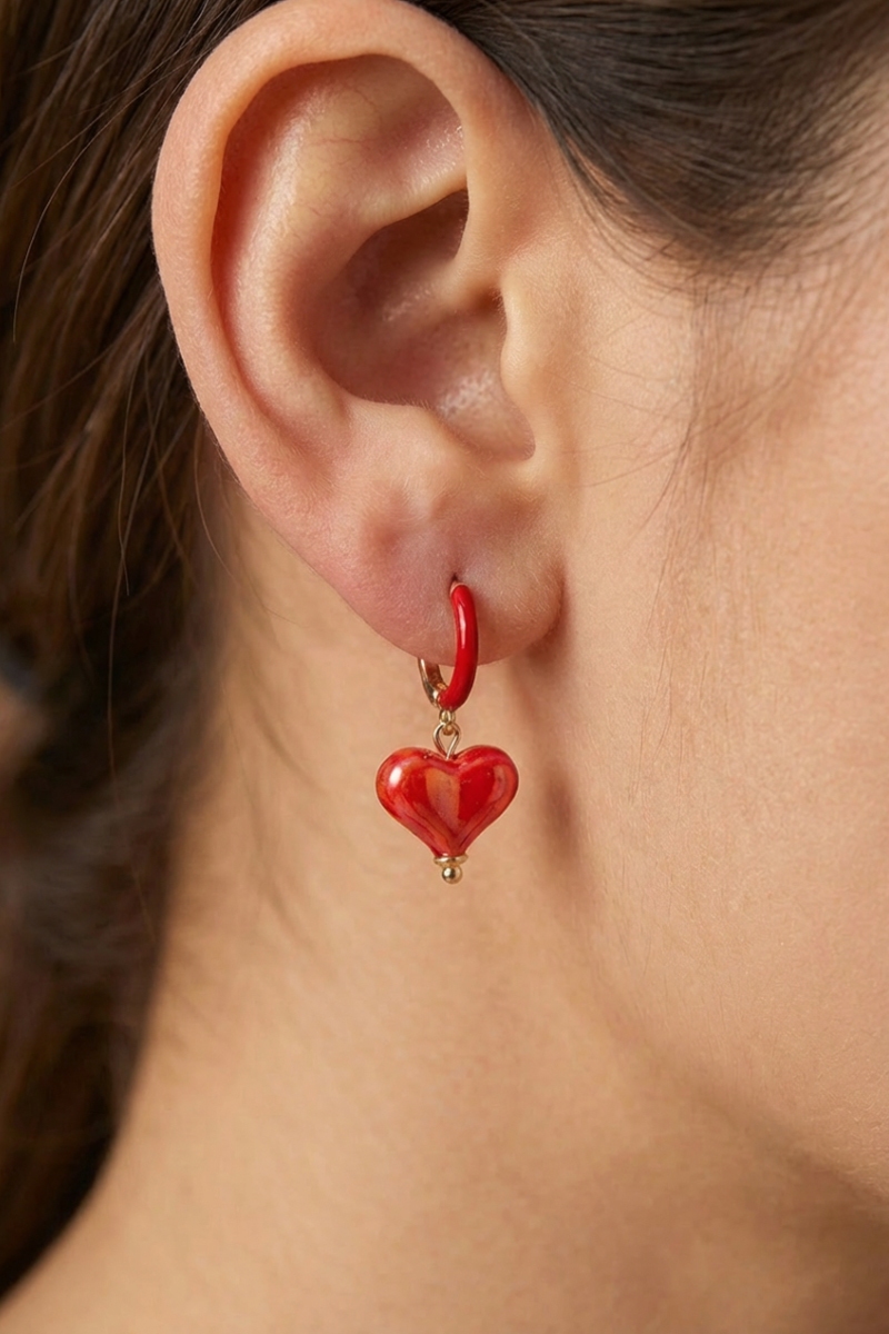 Iridescent Heart Charm Hoop Earrings