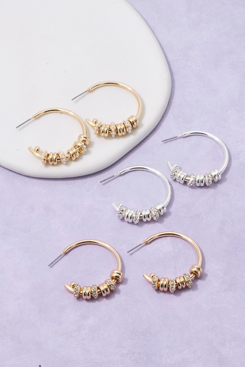 Mixed Pearl Stud Ring Charms Hoop Earrings