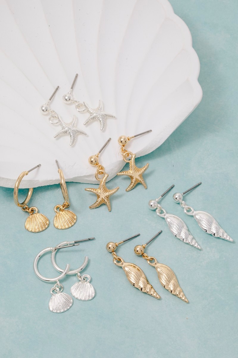 Sea Life Shell Charms Hoop Earrings Set