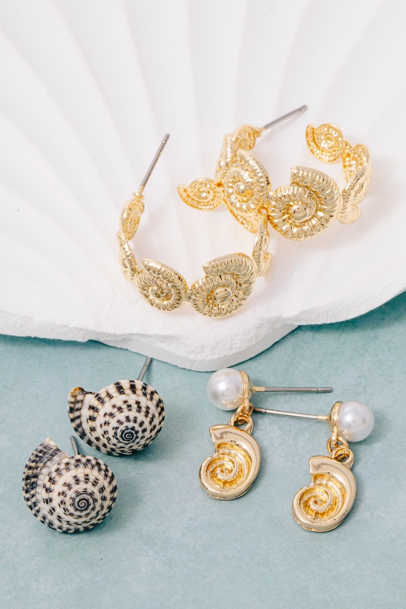 Three Pair Sealife Seashell Earrings Set