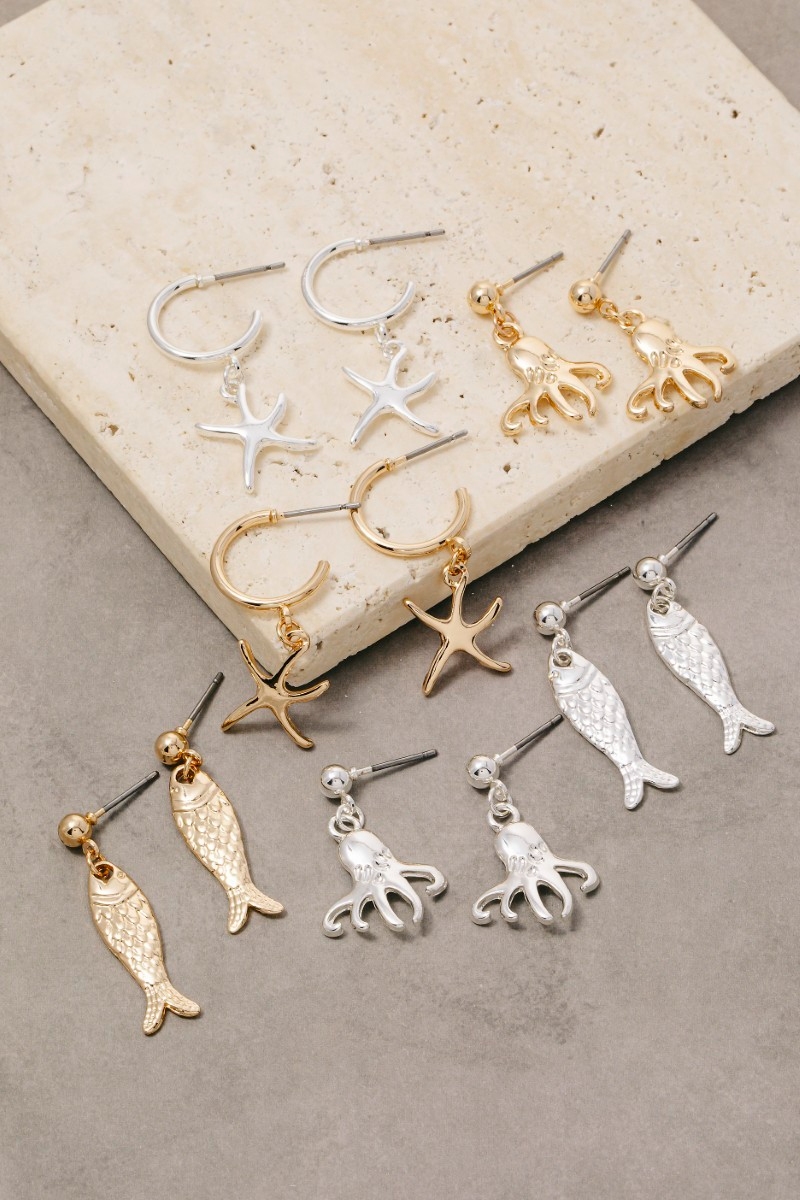 Sea Life Charms Hoop Earrings Set