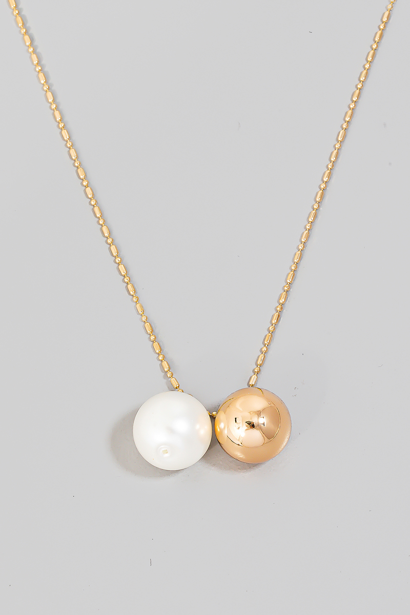 Pearl And Metallic Bead Charm Chain Necklace