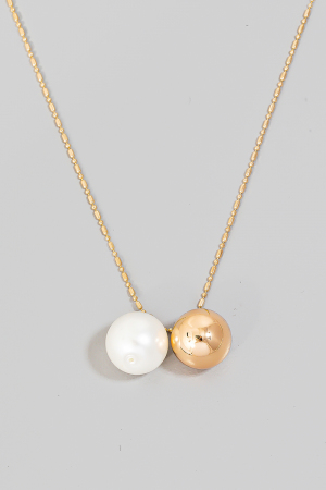 Pearl And Metallic Bead Charm Chain Necklace