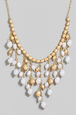 Cluster Pearl And Metallic Beads Statement Chain Necklace