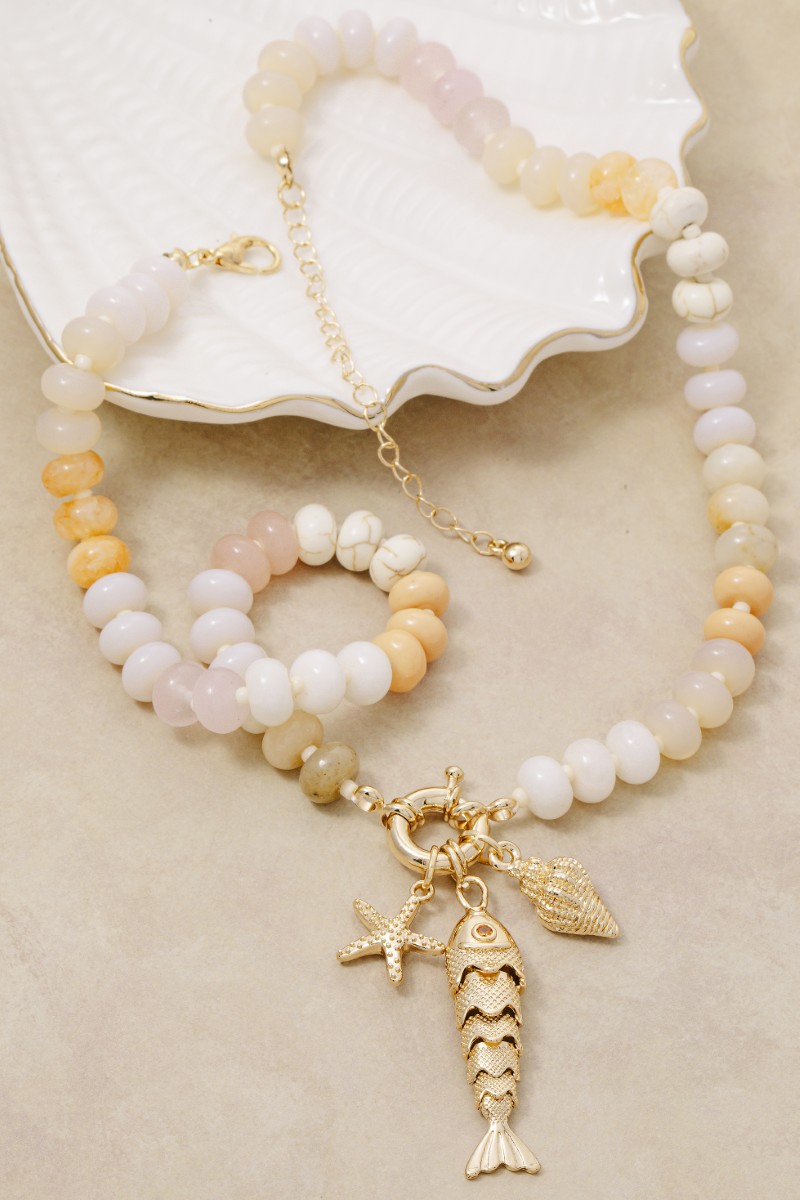 Mixed Sea Life Pendants Semi Precious Stone Beaded Necklace