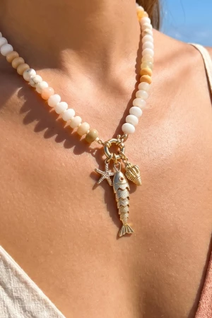 Mixed Sea Life Pendants Semi Precious Stone Beaded Necklace