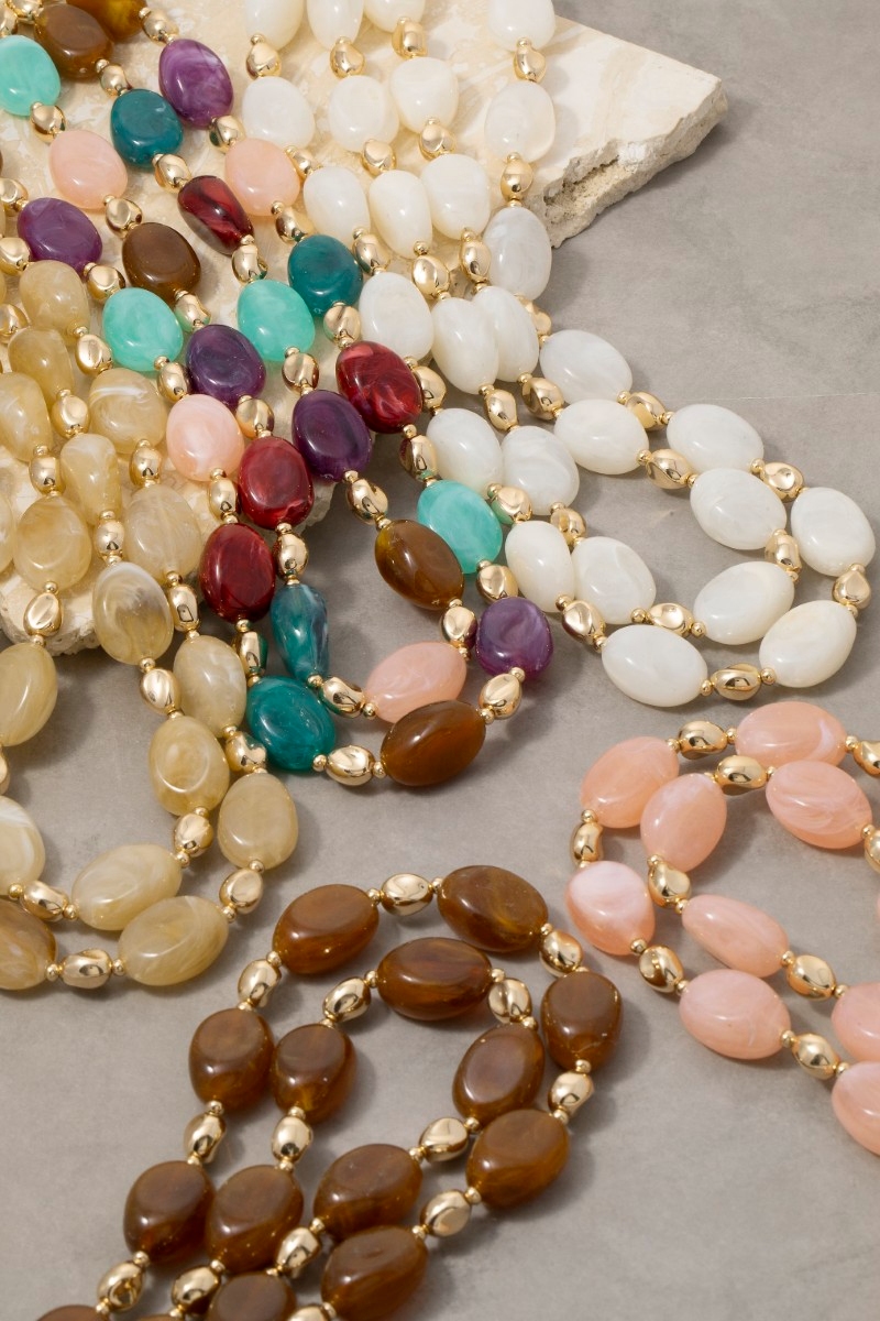 Marble Resin And Metallic Beaded Layered Necklace