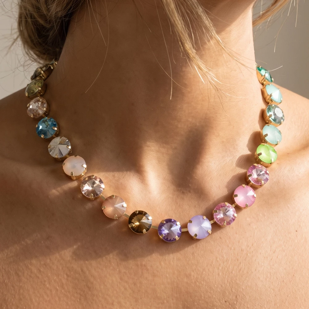 Soft Pastel Round Crystal Statement Necklace