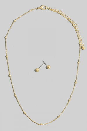 Gold Dipped Station Beads Dainty Box Chain Necklace Set