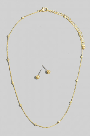 Gold Dipped Station Beads Dainty Chain Necklace Set