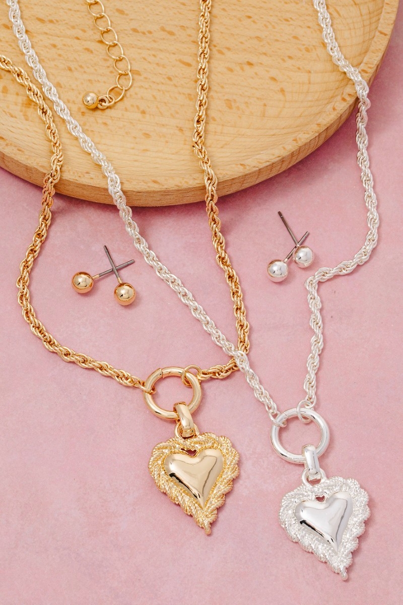 Heart Pendant Rope Chain Necklace Set
