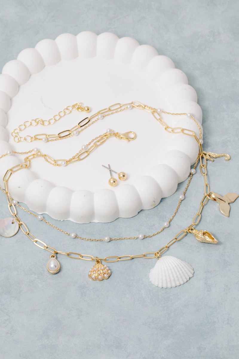 Mixed Sea Life Charms Chain Necklace Set