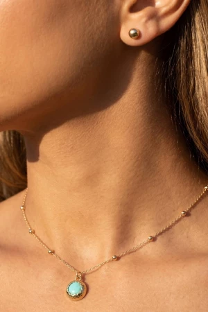 Metallic Set Stone Pendant Necklace Set