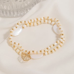 Pearl And Metallic Clam Charm Beaded Bracelet Set