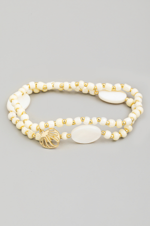 Pearl And Metallic Clam Charm Beaded Bracelet Set