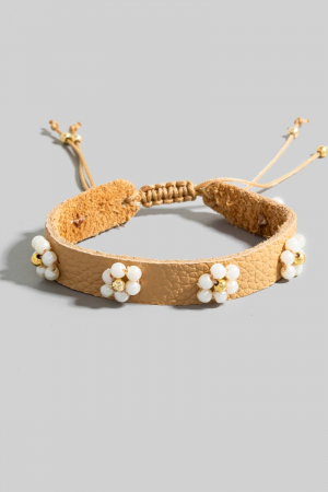 Pearl Flower Station Leather Cord Bracelet