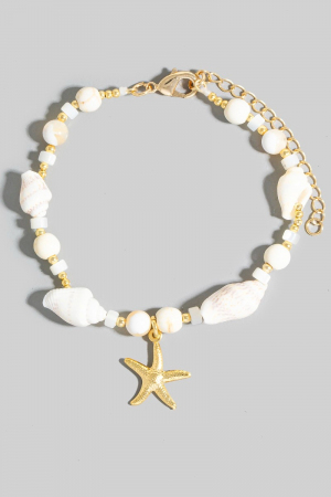 Starfish Pendant And Conch Shell Beaded Bracelet