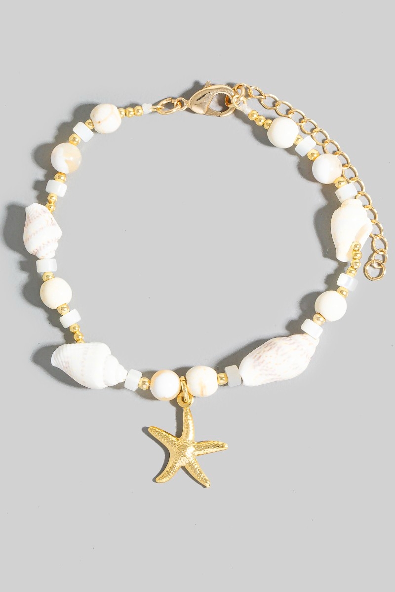 Starfish Pendant And Conch Shell Beaded Bracelet