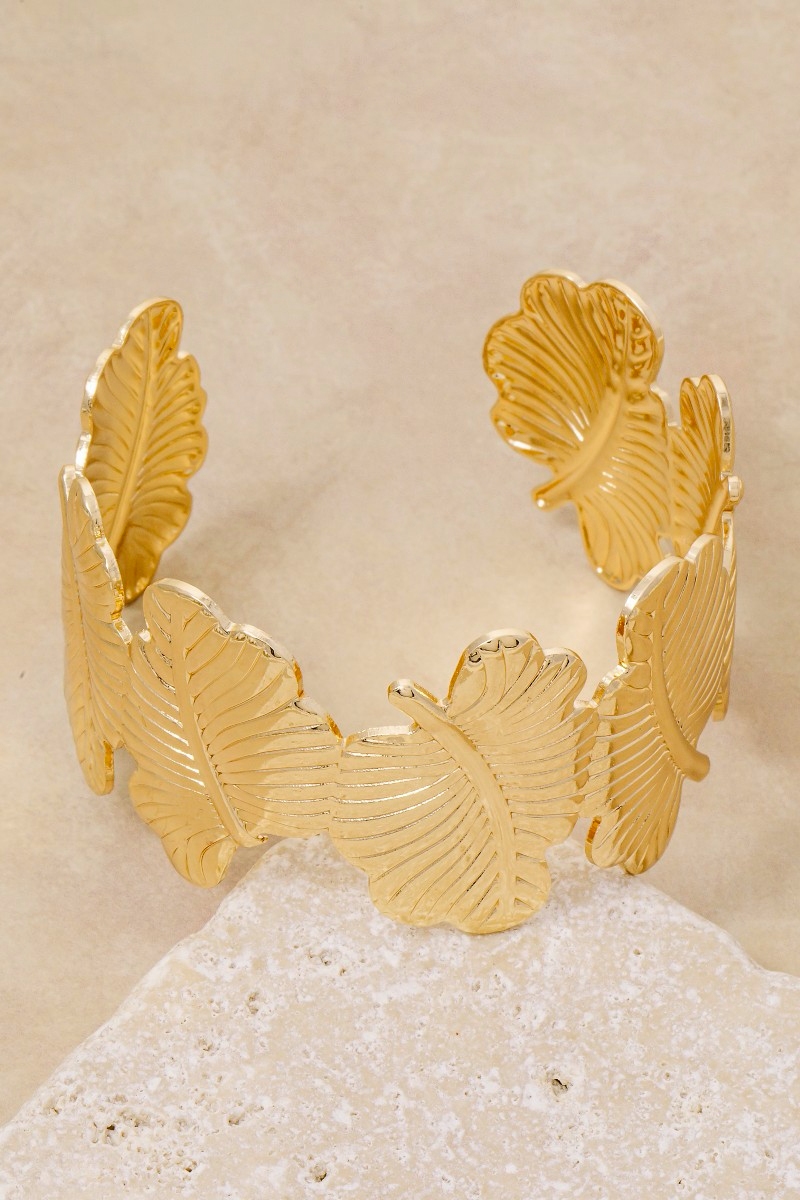 Metallic Leaf Link Cuff Bracelet