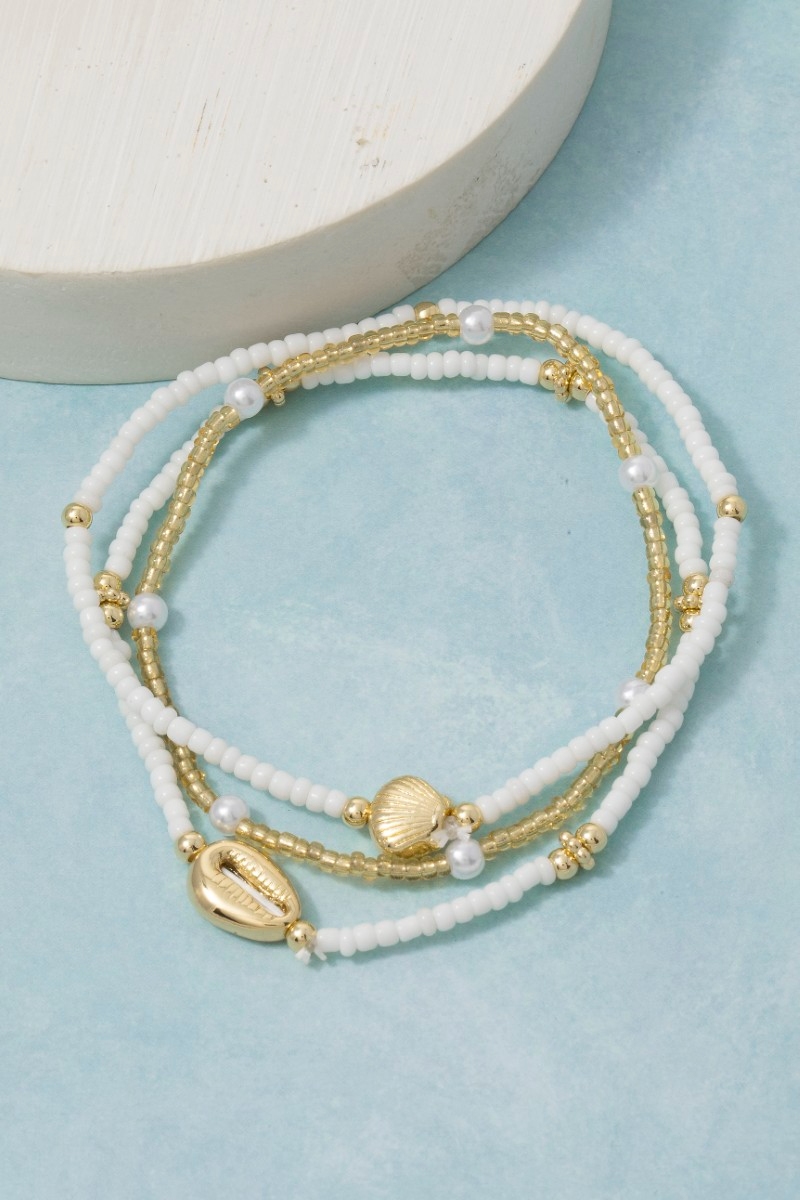 Cowrie And Clam Shell Mixed Beaded Bracelet Set